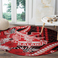 Hawaii Kalani High School Round Carpet Tribal Tattoo With Hibiscus Flowers