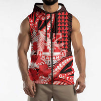 Personalised Hawaii Kalani High School Sleeveless Zip Hoodie Tribal Tattoo With Hibiscus Flowers