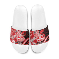 Hawaii Kalani High School Slide Sandals Tribal Tattoo With Hibiscus Flowers