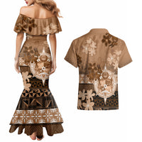 Tonga Emancipation Day Couples Matching Mermaid Dress and Hawaiian Shirt Tongan Kupesi Ngatu Pattern Vintage Style LT05 - Polynesian Pride
