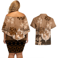 Tonga Emancipation Day Couples Matching Off Shoulder Short Dress and Hawaiian Shirt Tongan Kupesi Ngatu Pattern Vintage Style LT05 - Polynesian Pride