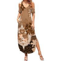 Tonga Emancipation Day Summer Maxi Dress Tongan Kupesi Ngatu Pattern Vintage Style LT05 Women Brown - Polynesian Pride