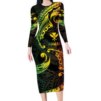 AAPI Heritage Month Family Matching Long Sleeve Bodycon Dress and Hawaiian Shirt Kanaka Maoli Polynesian Tribal Wave