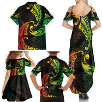 AAPI Heritage Month Family Matching Summer Maxi Dress and Hawaiian Shirt Kanaka Maoli Polynesian Tribal Wave