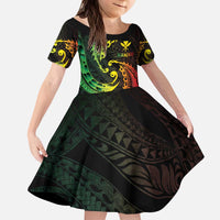 AAPI Heritage Month Kid Short Sleeve Dress Kanaka Maoli Polynesian Tribal Wave