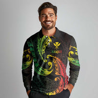 AAPI Heritage Month Long Sleeve Polo Shirt Kanaka Maoli Polynesian Tribal Wave