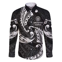 AAPI Heritage Month Family Matching Off The Shoulder Long Sleeve Dress and Hawaiian Shirt American Samoa Polynesian Tribal Wave