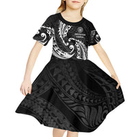 AAPI Heritage Month Kid Short Sleeve Dress American Samoa Polynesian Tribal Wave