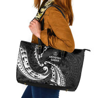 AAPI Heritage Month Leather Tote Bag American Samoa Polynesian Tribal Wave LT05 Black - Polynesian Pride