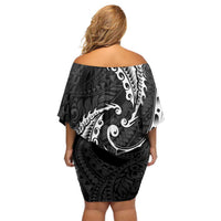 AAPI Heritage Month Off Shoulder Short Dress American Samoa Polynesian Tribal Wave