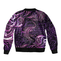 Aotearoa New Zealand Crocodile Sleeve Zip Bomber Jacket Silver Fern Maori Pattern