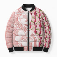 Samoa Teuila Bomber Puffer Jacket Pink Samoan Siapo Motifs LT05 Unisex Pink - Polynesian Pride
