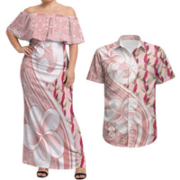Samoa Teuila Couples Matching Off Shoulder Maxi Dress and Hawaiian Shirt Pink Samoan Siapo Motifs LT05 Pink - Polynesian Pride