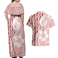 Samoa Teuila Couples Matching Off Shoulder Maxi Dress and Hawaiian Shirt Pink Samoan Siapo Motifs LT05 - Polynesian Pride