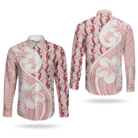 Samoa Teuila Couples Matching Off Shoulder Maxi Dress and Long Sleeve Button Shirt Pink Samoan Siapo Motifs LT05 - Polynesian Pride