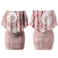 Samoa Teuila Couples Matching Off Shoulder Short Dress and Hawaiian Shirt Pink Samoan Siapo Motifs LT05 - Polynesian Pride