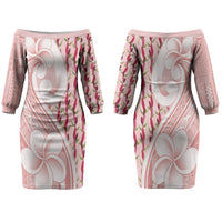 Samoa Teuila Couples Matching Off The Shoulder Long Sleeve Dress and Hawaiian Shirt Pink Samoan Siapo Motifs LT05 - Polynesian Pride
