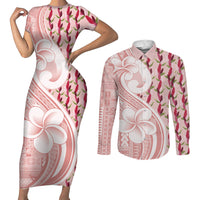 Samoa Teuila Couples Matching Short Sleeve Bodycon Dress and Long Sleeve Button Shirt Pink Samoan Siapo Motifs LT05 Pink - Polynesian Pride