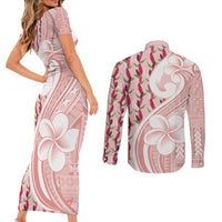 Samoa Teuila Couples Matching Short Sleeve Bodycon Dress and Long Sleeve Button Shirt Pink Samoan Siapo Motifs LT05 - Polynesian Pride