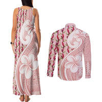 Samoa Teuila Couples Matching Tank Maxi Dress and Long Sleeve Button Shirt Pink Samoan Siapo Motifs LT05 - Polynesian Pride