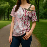 Samoa Teuila Cross Shoulder Shirt Pink Samoan Siapo Motifs LT05 - Polynesian Pride