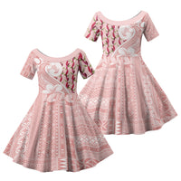 Samoa Teuila Family Matching Mermaid Dress and Hawaiian Shirt Pink Samoan Siapo Motifs LT05 Daughter's Dress Pink - Polynesian Pride