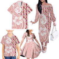 Samoa Teuila Family Matching Off The Shoulder Long Sleeve Dress and Hawaiian Shirt Pink Samoan Siapo Motifs LT05 - Polynesian Pride