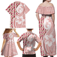Samoa Teuila Family Matching Off Shoulder Maxi Dress and Hawaiian Shirt Pink Samoan Siapo Motifs LT05 - Polynesian Pride