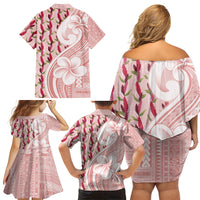 Samoa Teuila Family Matching Off Shoulder Short Dress and Hawaiian Shirt Pink Samoan Siapo Motifs LT05 - Polynesian Pride