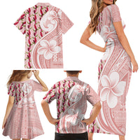 Samoa Teuila Family Matching Short Sleeve Bodycon Dress and Hawaiian Shirt Pink Samoan Siapo Motifs LT05 - Polynesian Pride