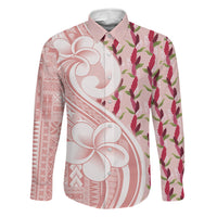 Samoa Teuila Family Matching Tank Maxi Dress and Hawaiian Shirt Pink Samoan Siapo Motifs LT05 Dad's Shirt - Long Sleeve Pink - Polynesian Pride