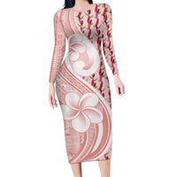 Samoa Teuila Long Sleeve Bodycon Dress Pink Samoan Siapo Motifs LT05 Long Dress Pink - Polynesian Pride
