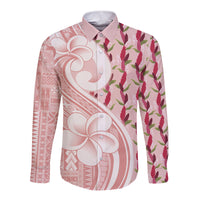 Samoa Teuila Long Sleeve Button Shirt Pink Samoan Siapo Motifs LT05 Unisex Pink - Polynesian Pride
