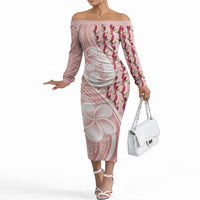 Samoa Teuila Off The Shoulder Long Sleeve Dress Pink Samoan Siapo Motifs LT05 Women Pink - Polynesian Pride