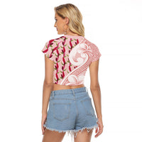 Samoa Teuila Raglan Cropped T Shirt Pink Samoan Siapo Motifs LT05 - Polynesian Pride