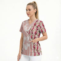Samoa Teuila Scrub Top Pink Samoan Siapo Motifs LT05 - Polynesian Pride