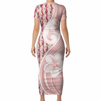 Samoa Teuila Short Sleeve Bodycon Dress Pink Samoan Siapo Motifs LT05 - Polynesian Pride