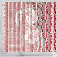 Samoa Teuila Shower Curtain Pink Samoan Siapo Motifs LT05 - Polynesian Pride
