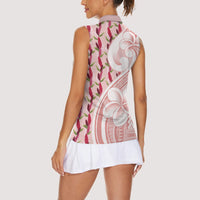 Samoa Teuila Women Sleeveless Polo Shirt Pink Samoan Siapo Motifs LT05 - Polynesian Pride
