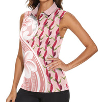 Samoa Teuila Women Sleeveless Polo Shirt Pink Samoan Siapo Motifs LT05 - Polynesian Pride