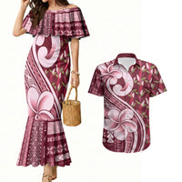 Samoa Teuila Couples Matching Mermaid Dress and Hawaiian Shirt Maroon Samoan Siapo Motifs LT05 Maroon - Polynesian Pride