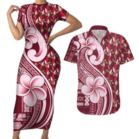 Samoa Teuila Couples Matching Short Sleeve Bodycon Dress and Hawaiian Shirt Maroon Samoan Siapo Motifs LT05 Maroon - Polynesian Pride