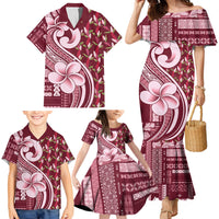 Samoa Teuila Family Matching Mermaid Dress and Hawaiian Shirt Maroon Samoan Siapo Motifs LT05 - Polynesian Pride