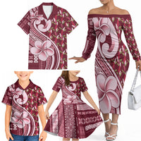 Samoa Teuila Family Matching Off The Shoulder Long Sleeve Dress and Hawaiian Shirt Maroon Samoan Siapo Motifs LT05 - Polynesian Pride