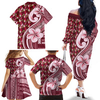 Samoa Teuila Family Matching Off The Shoulder Long Sleeve Dress and Hawaiian Shirt Maroon Samoan Siapo Motifs LT05 - Polynesian Pride