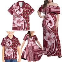 Samoa Teuila Family Matching Off Shoulder Maxi Dress and Hawaiian Shirt Maroon Samoan Siapo Motifs LT05 - Polynesian Pride