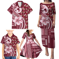 Samoa Teuila Family Matching Puletasi and Hawaiian Shirt Maroon Samoan Siapo Motifs LT05 - Polynesian Pride
