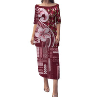 Samoa Teuila Family Matching Puletasi and Hawaiian Shirt Maroon Samoan Siapo Motifs LT05 Mom's Dress Maroon - Polynesian Pride
