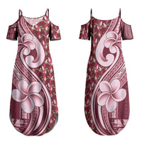 Samoa Teuila Family Matching Summer Maxi Dress and Hawaiian Shirt Maroon Samoan Siapo Motifs LT05 Mom's Dress Maroon - Polynesian Pride