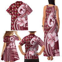 Samoa Teuila Family Matching Tank Maxi Dress and Hawaiian Shirt Maroon Samoan Siapo Motifs LT05 - Polynesian Pride